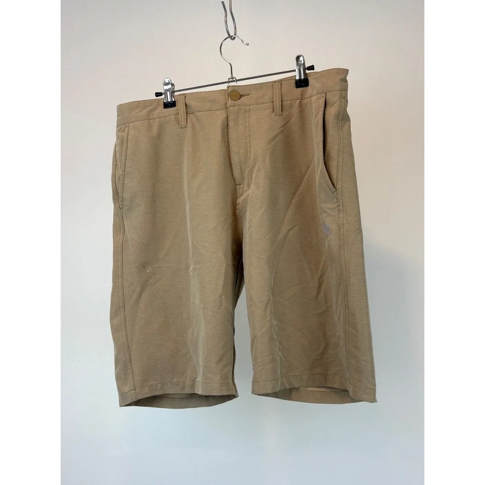 Hurley Hybrid Shorts Mens 34 Tan Khaki Stretch Performance Walkshorts Surf